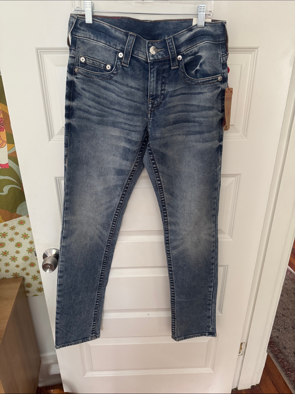 True Religion Blue Washed Denim Jeans With Tan Tag